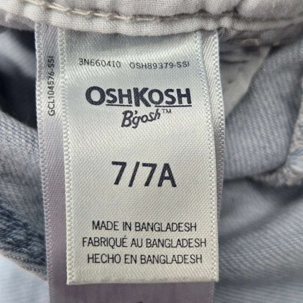 Vintage Y2K OshKosh B'gosh Kids Denim Overalls Light Wash Distressed Sz 7 School